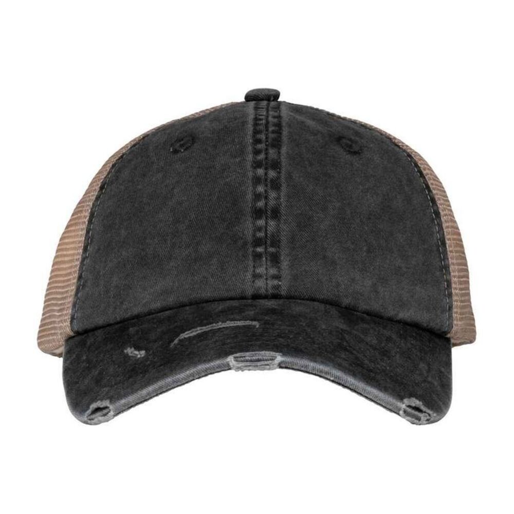 Native Spirit Unisex Adult Destroy Washed Trucker Cap / Black/Beige